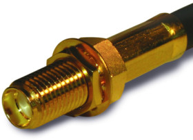SMA panel socket 50 Ω, RG-58, RG-141, LMR-195, Belden 7806A, Belden 9311, solder connection, straight, 132118