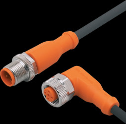 Sensor actuator cable, M12 cable plug, straight, A to M12 cable socket, angled, A, 3 pole/5 pole, 1 m, PUR, black, 4 A, EVC047