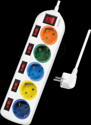 LPS258 Socket outlet, 5 sockets, with 6 switches, multi-coloured