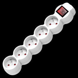 Przedłużacz 5-krotny 2P+Z. z wyłącznikiem. 3m H05VV-F 3x1.0mm2. Imax 10A. biały OR-AE-13150/W/3M