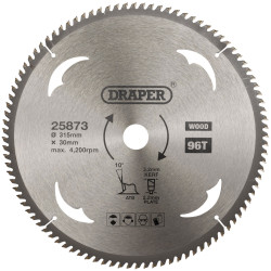Draper 25873 TCT Circular Saw Blade for Wood, 315 x 30mm, 96T