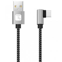 Kabel USB 2.0 USB-A na USB-C kątowy 3A czarno-szary oplot ICOC MU2AC9-005-AL /0.5 m/