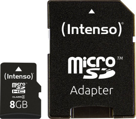 Karta pamięci microSDHC Intenso 3403470, 8 GB, Class 4, 21 MB/s / 5 MB/s, adapter SD