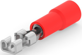 Insulated flat plug sleeve, 2.79 x 0.8 mm, 0.26 to 0.96 mm², AWG 22 to 18, brass, tin-plated, red, 640925-2