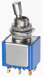 Przełącznik migowy przechylny (Wł.)-wył.-wł. średnica wycięcia 6.5mm DPDT APEM Montaż panelowy długość przełącznika