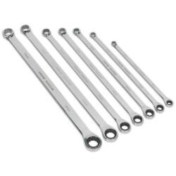 Sealey AK6319 Double Ring Ratchet/Fixed Spanner Set 7pc Extra-Long Metric