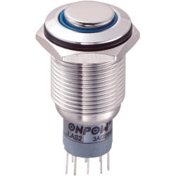 Zip Switch LAS2GQH-22E/B/12V/S/P 16mm IP67 Vandal DPDT Blue LED Raised S&#x27;Steel