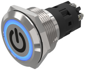 Podświetlany łącznik przyciskowy Chwilowy SPDT średnica wycięcia 22.3mm, montaż panelowy EAO