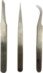 Tweezers kit (3 tweezers), uninsulated, antimagnetic, stainless steel, 120 mm, BYB-7-30L0133