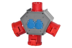 Rozdzielnica POLYBOX - wtyk odbornikowy 32A 5p, gniazda 2x16A 5p, 32A 5p, 2x230V