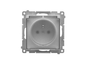 SIMON 55 Gniazdo pojedyncze z uziemieniem szybkozłącza IP44 bez uszczelki klapka transparentna aluminium mat TGZ1BCUZ.01/143A KO