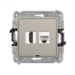 MINI Mechanizm gniazda pojedynczego HDMI 2.0, 4K + gniazda komp. poj. 1xRJ45, kat. 5e, 8-stykowy, bez opisu taupe 60MGHKBO