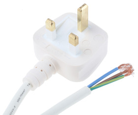 Przewód zasilania, złącze A: Bez zakończenia, złącze B: Wtyk brytyjski typu G 2m 5 A 250 V Biały