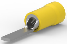 Faston plug, 3.175 x 1.07 mm, L 30.33 mm, insulated, straight, yellow, 3.0-6.0 mm², AWG 12 to 10, 324543