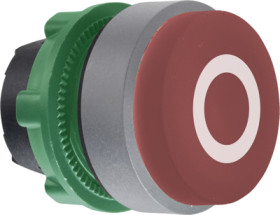 Pushbutton, labeled O, unlit, groping, waistband round, red, front ring light gray, mounting Ø 22 mm, ZB5AL432C0