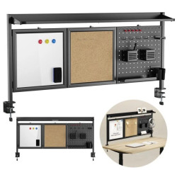 Przegroda biurkowa / organizer Ergo Office, max. obciążenie 10kg, biała i korkowa tablica, szerokość 1250mm, czarna,ER-300 B