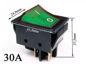 Przeł. kołys. stabilny zielony OFF-ON 230V 4p 30A
