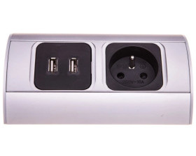 Gniazdo meblowe pojedyncze z/u 16A + 2xUSB IP20 aluminium/ tworzywo OR-AE-1310
