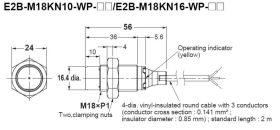 E2B-M18KN16-WP-B1 2M Czujnik indukcyjny, M18x1, PNP/NO, sr=16mm, przewód o dł. 2m, dł. obudowy 56mm, czoło odkryte, OMRON, E2BM1