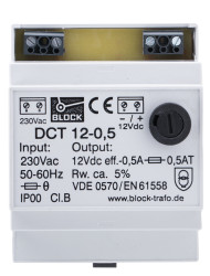 Zasilacz szyny DIN U wy 12V dc I wy 500mA U we 230V ac Block 6W Liniowy