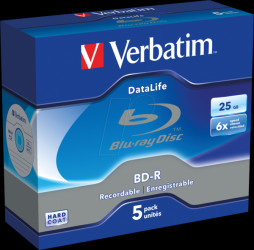 43836 BD-R Datalife, 25 GB, 6x, jewel case pack of 5