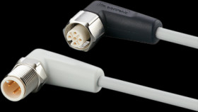 Sensor actuator cable, M12 cable plug, angled, A to M12 cable socket, angled, A, 5 pole/4 pole, 0.3 m, mPPE, gray, 4 A, EVF083