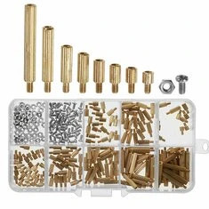 AOQDQDQD® 260szt M2 Mosiężne męsko-żeńskie dystansery śrubowe na płytce PCB z zestawem nakrętek w pudełku z tworzywa sztucznego