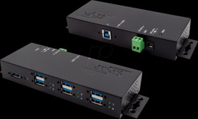 EX-1189HMVS-3 USB 3.0 seven-port industrial hub, 15 kV EDS, black