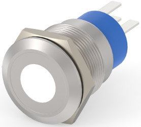 Vandal-proof pushbutton switch, 1 pole, silver, illuminated  (white), 5 A/250 VAC, mounting Ø 19.18 mm, IP67, 2-2213765-3