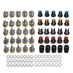 75 Potencjometrów B5K B10K B20K B50K B100K ohm Knurled Shaft Single Linear Rotary Cone Control Potencjometr Kit