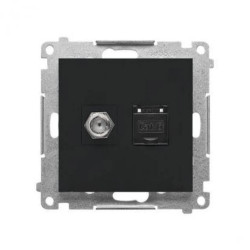 Simon 55 Gniazdo antenowe typu F” + RJ45 kat.6 (moduł) Czarny mat TASFRJ45.01/149