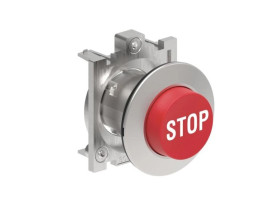Metalowy przycisk płaski fi30mm wystający samoczynny powrót z symbolem STOP Czerwony LPFB2134