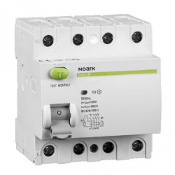 Wyłącznik różnicowoprądowy RCD 3-fazowy 16A 30mA typ AC 4-biegunowy 4P (400V AC) 4-modułowy NOARK