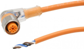 VKA0A038, Kabel połączeniowy, 10 m, żeński M12 (gniazdo) 4-pinowy kątowy, wolny koniec przewodu, 4x0,25 mm², PVC