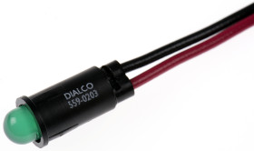 Lampka kontrolna do montażu panelowego 12V dc, zielona 6.4mm LED Czarny Wyprowadzenia Dialight