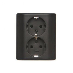 Simon 54 Gniazdo podwójne Schuko podtynkowe z przesłonami torów prąd. wer. skand. 16A 250V szybkozłącza, czarny mat EGSZ2SPZ/49