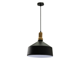 VT-7545 Lampa wisząca klosz: stalowy z elementem drewna czarny 3766 V-TAC