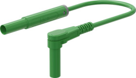 Safety measuring lead with (4 mm lamella plug, straight) to (4 mm lamella plug, angled), 1 m, green, PVC, 1.0 mm², CAT III, CAT