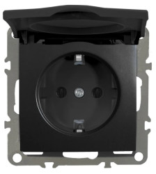QUADRA Gniazdo hermetyczne z klapką SCHUKO czarne matowe