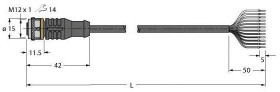 Turck 6625328 Kabel połączeniowy czujnika/aktuatora RKC12T-5/TEL, piny: 12, 5 m, 1 szt.