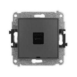ICON Mechanizm gniazda pojedynczego 1xUSB C-C, bez pola opisowego grafitowy mat 28IGUSBBO-7