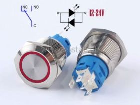 Przycisk chwilowy 19mm LED czerwony 12-24V