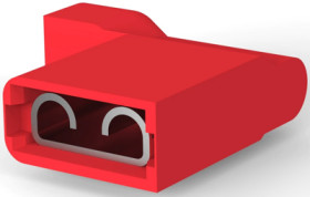 Insulated flat plug sleeve, 6.35 x 0.81 mm, 0.32 to 0.82 mm², AWG 22 to 18, brass, tin-plated, red, 2-520128-2