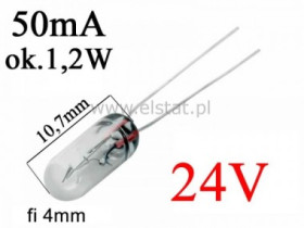 Żarówka 24V; 50mA; miniaturowa; 1,2W; 4mm