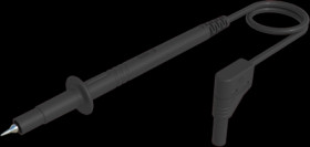 Measuring lead with (test probe, straight) to (4 mm plug, angled), 1 m, black, PVC, 1.0 mm², CAT II, 934158100