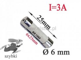 Bezpiecznik ceramiczny 3A 250V 6x25mm; szybki.