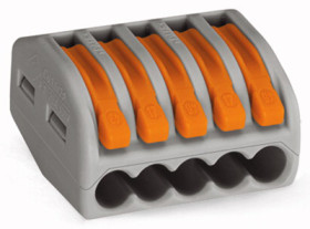 Cable connector, 5 pole, 0.8-2.5 mm², clamping points: 5, gray, cage clamp, 32 A, 222-415