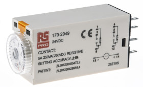 Timer Relay Wciskane 24V dc DPDT 2-stykowy RS PRO DPDT 0.5 → 10s jednofunkcyjny