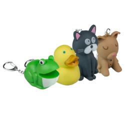 Latarka LED brelok z dźwiękiem – zwierzaki: żabka, kaczuszka, kotek, piesek
