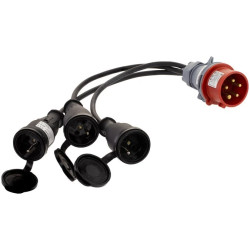 Adapter siłowy wtyk 16A 5P / 3x gniazdo 2P+Z 16A 230V IP44 na kablu OW 3x1,5mm2 0,5m